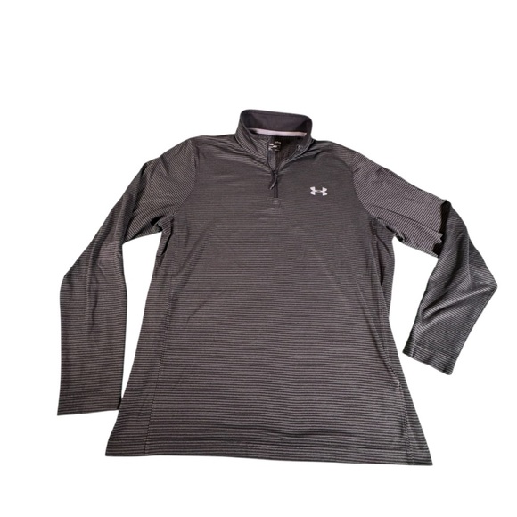 Under Armour ColdGear 1/4 Zip Pullover Men’s Large Gray Striped Long Sleeve - Picture 1 of 10
